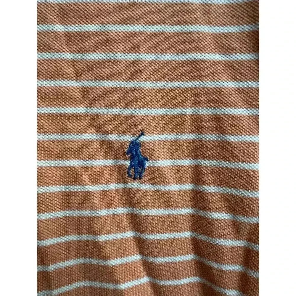 Polo by Ralph Lauren Men's Peach White Stripes Polo Embroidered Blue Logo XL